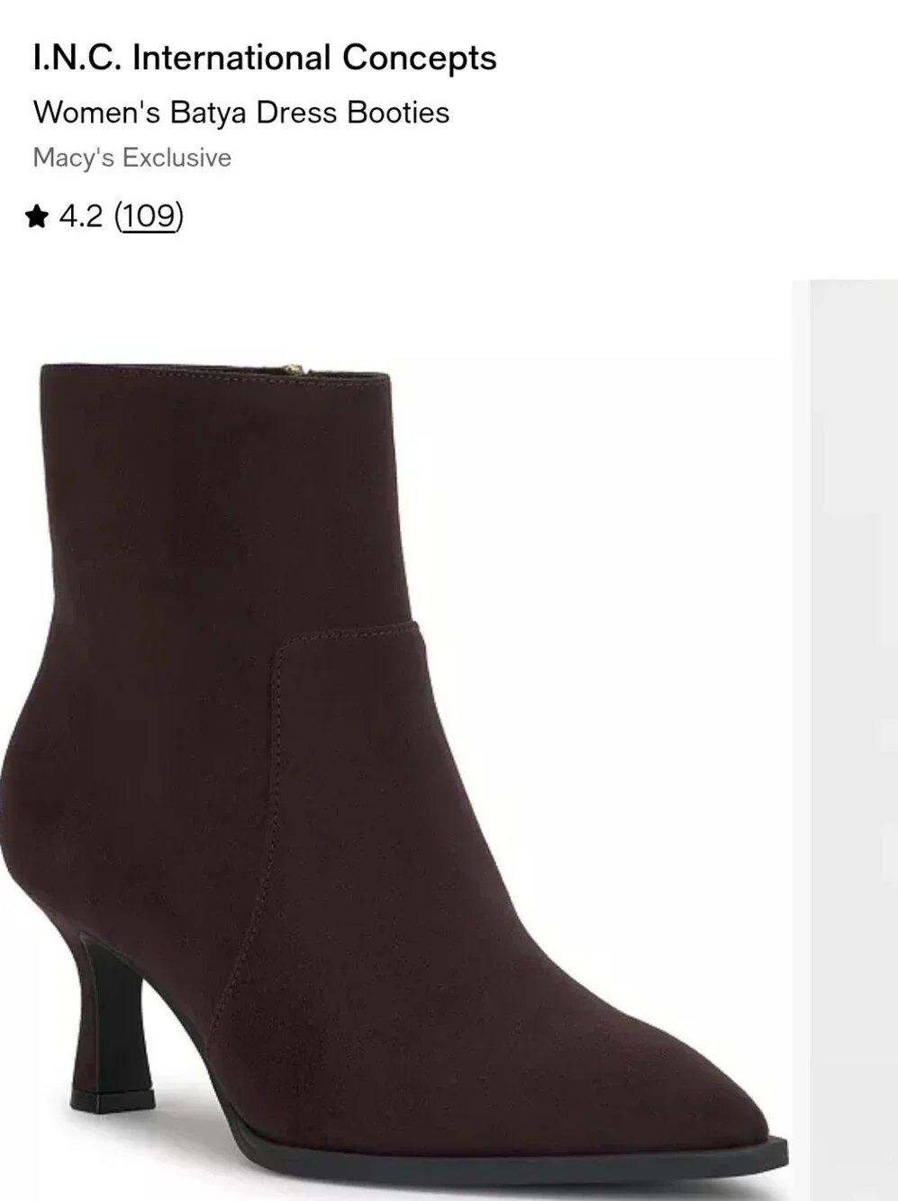 INC International Concepts BATY Dark Brown Suede Ankle Booties Size 6.5 NWT